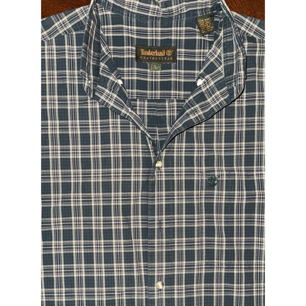 Timberland Men Shirt Green‎ Plaid Size Large Lightweight Casual Preppy 90s Retro